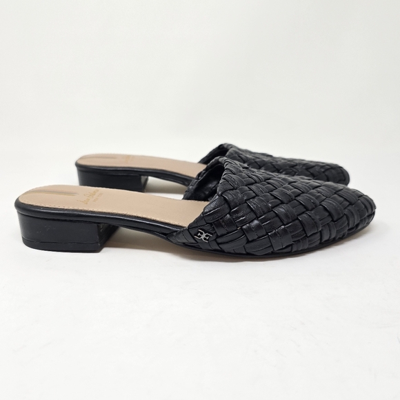 NWOT Sam Edelman Page Mule Woven Leather Almond Toe 6.5 Black - Picture 3 of 10